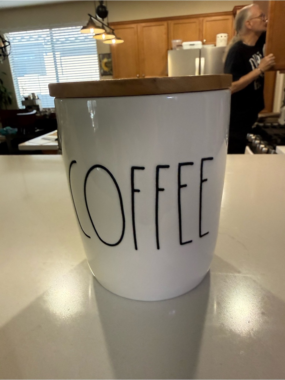 Rae Dunn White Ceramic COFFEE Canister with Wood Lid